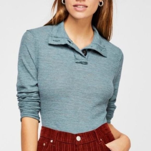 FREE PEOPLE We The Free Marigold Waffle Knit Thermal Turtle Top in Black XS - Picture 4 of 11